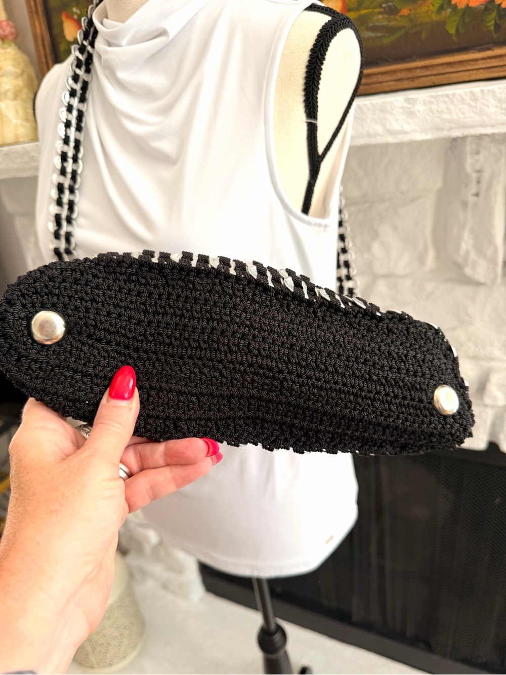 Handmade Black Crochet Aluminum Pop Tab Shoulder Bag Upcycled Y2K - Picture 5 of 11